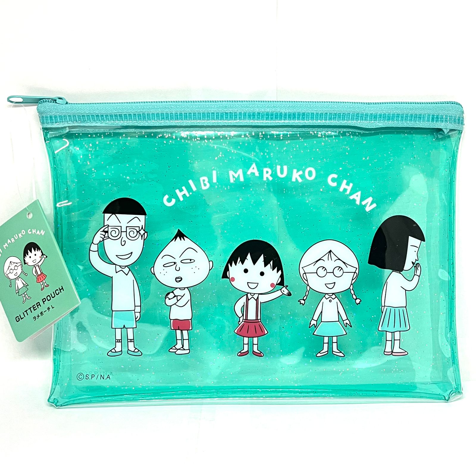 Chibi Maruko Chan Glitter Pouch Size L Green