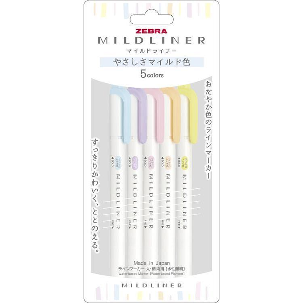 Zebra Mildliner Brush 5 Color Set Mild & Fluorescent